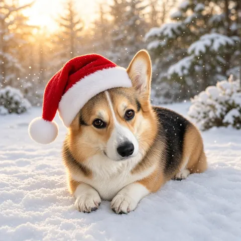Pet portrait gift example: Santa Hat Snow